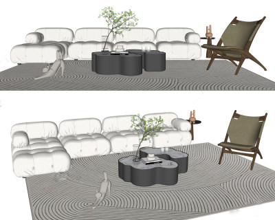 B B ITALIA现代沙发茶几组合 多人沙发 休闲椅 地毯